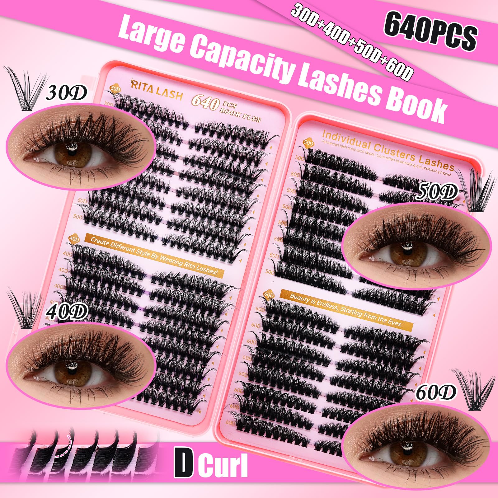 RITALASH Lash Clusters Kit — 3D Cat-Eye Extensions + Bond & Seal
