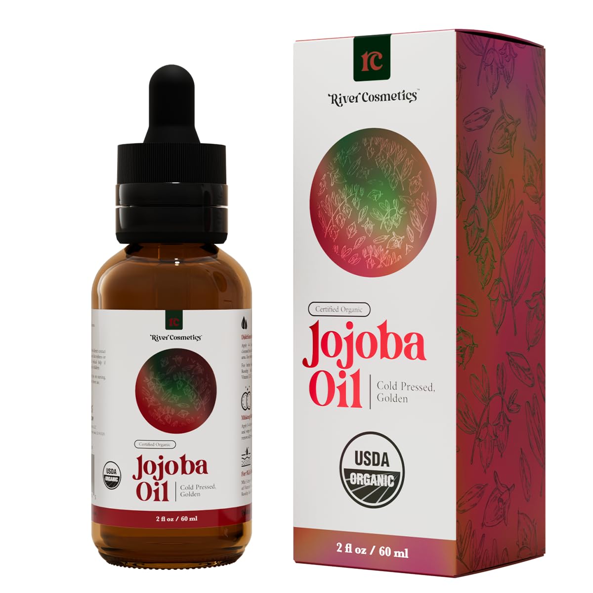River Cosmetics Organic Jojoba Oil | 100% Pure, Cold-Pressed, USDA Organic, Hexane-Free, 2 fl oz