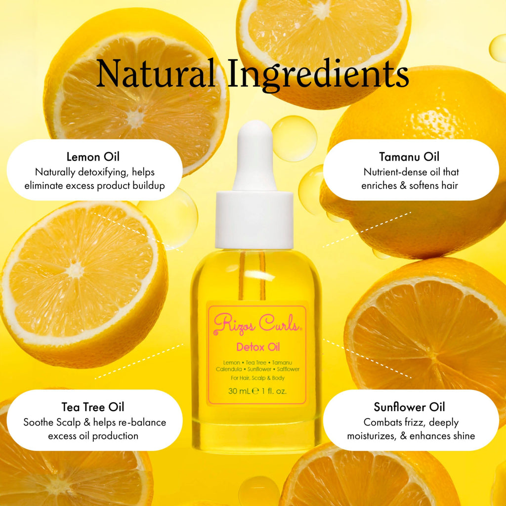 Rizos Curls Detox Oil – Detox & Balance Scalp, Reduce Buildup, Soothe Irritation | Tea Tree & Lemon, 1 oz
