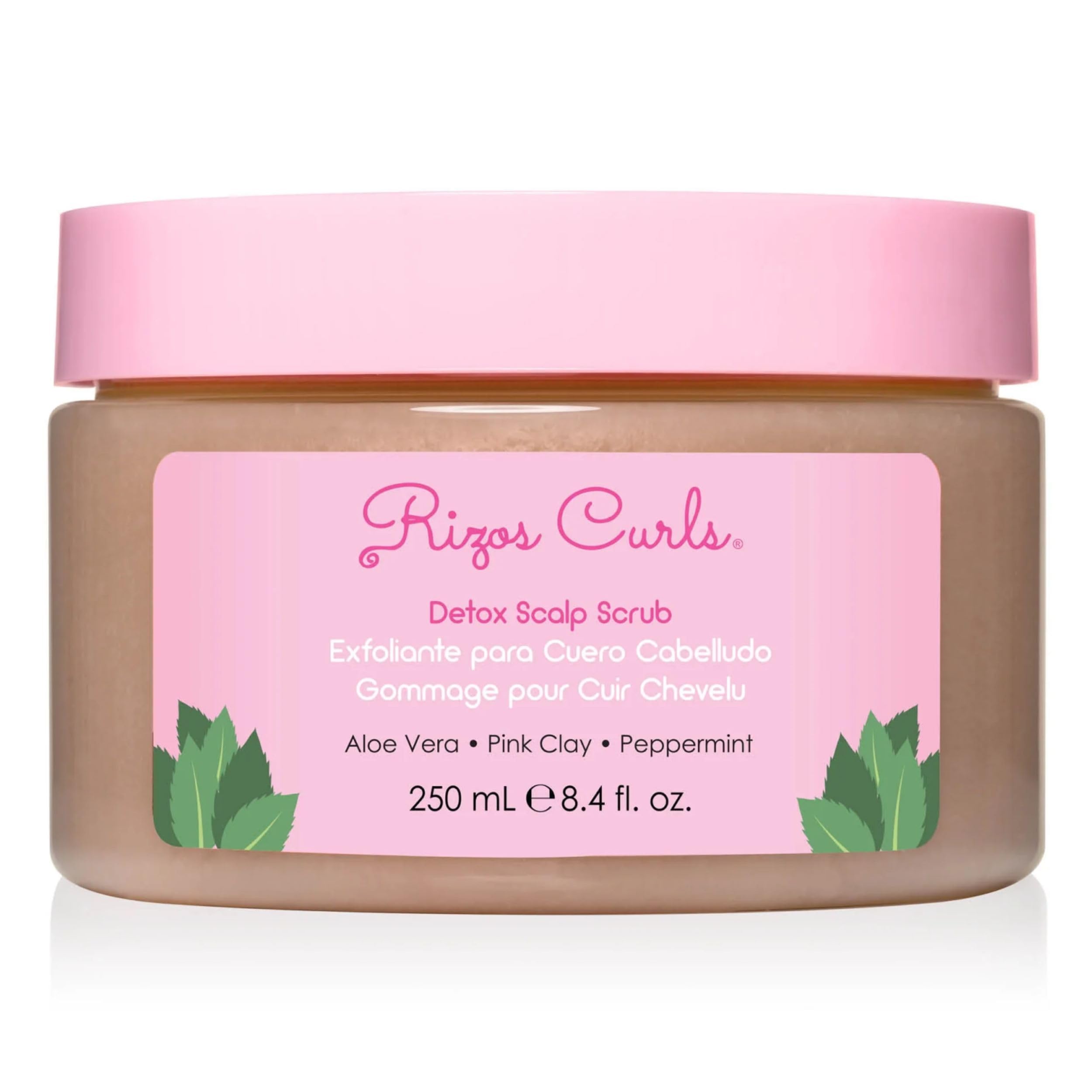 Rizos Curls Detox Scalp Scrub – Exfoliate Buildup & Soothe Scalp with Pink Clay & Peppermint (8.4 oz)