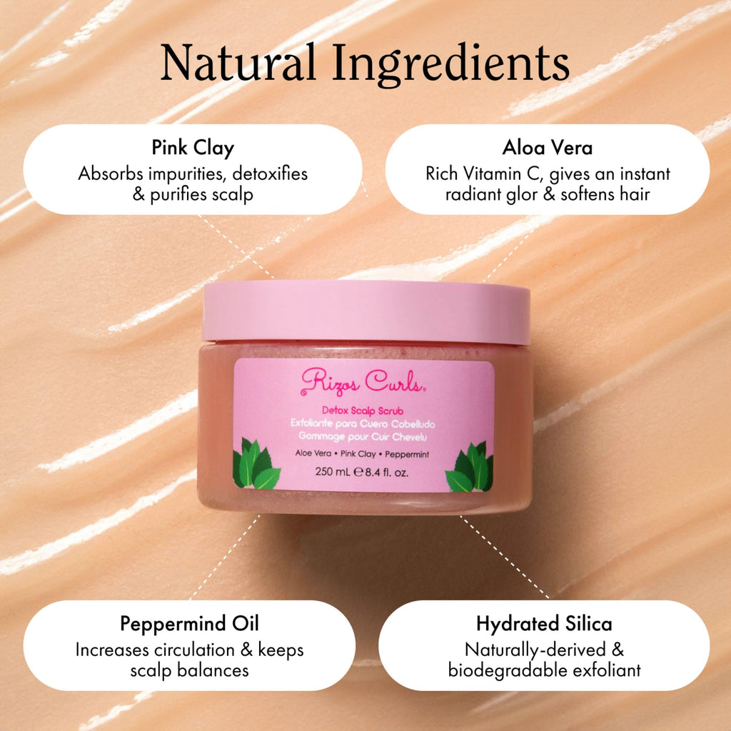 Rizos Curls Detox Scalp Scrub – Exfoliate Buildup & Soothe Scalp with Pink Clay & Peppermint (8.4 oz)