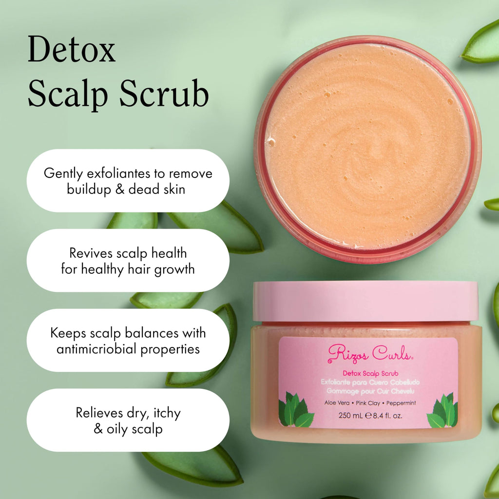 Rizos Curls Detox Scalp Scrub – Exfoliate Buildup & Soothe Scalp with Pink Clay & Peppermint (8.4 oz)