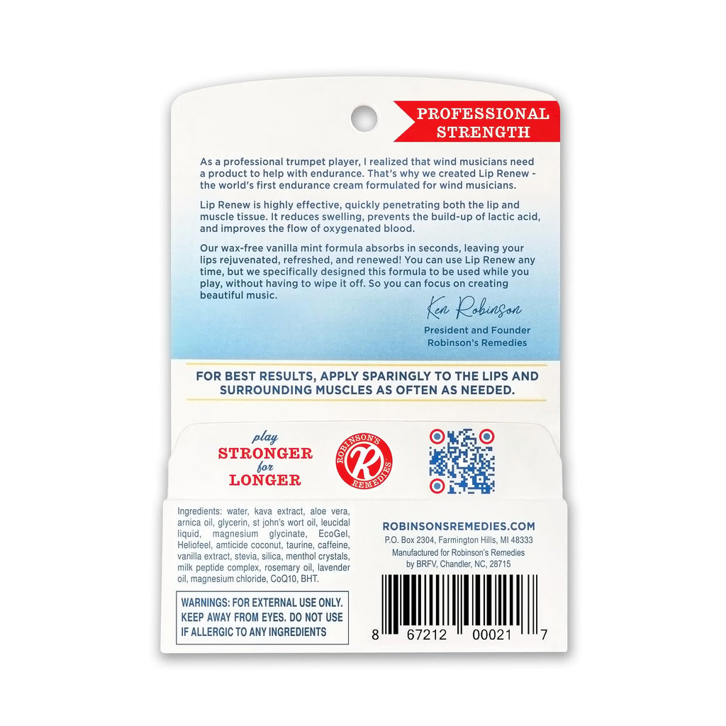 Robinson's Remedies Lip Renew Endurance Cream for Wind Musicians – 7.5 ml