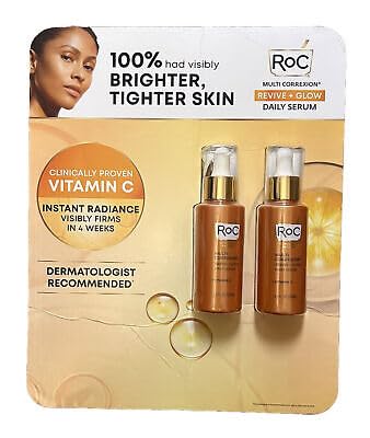 RoC Revive and Glow Vitamin C Serum – 1.7 oz Pack of 2 | Brightening Anti-Aging Serum for Face