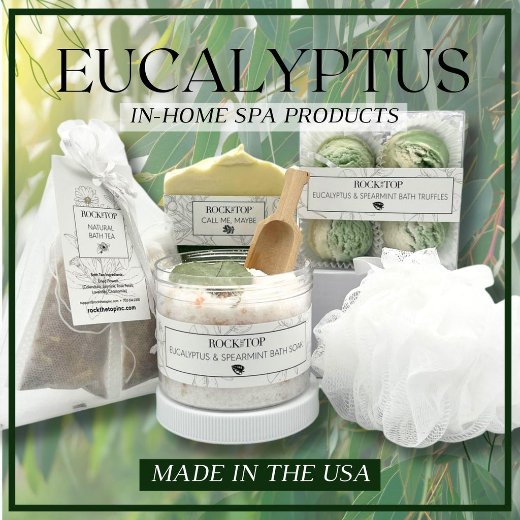 Rock the Top USA MADE Eucalyptus Spearmint Spa Gift Basket – 6 Self-Care Gifts for Women