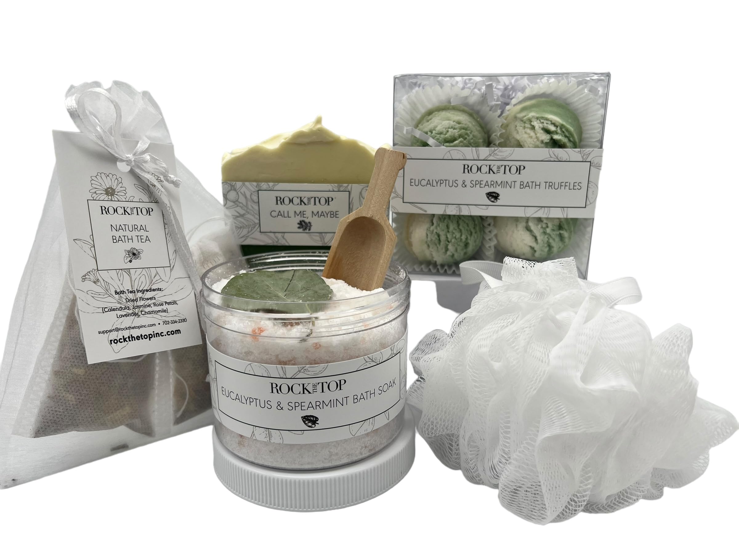 Rock the Top USA MADE Eucalyptus Spearmint Spa Gift Basket – 6 Self-Care Gifts for Women