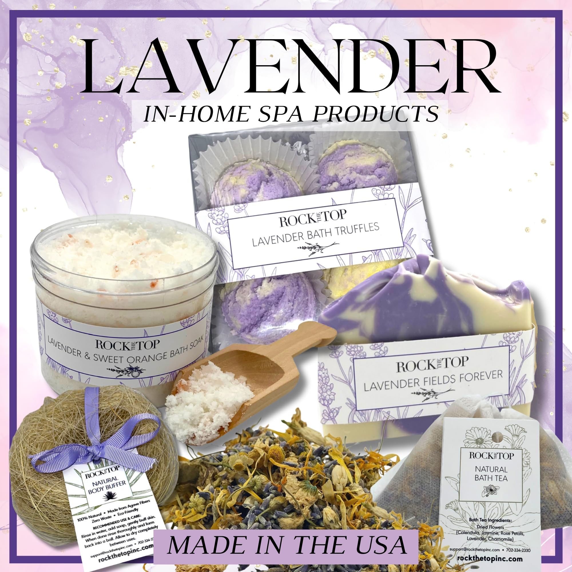 Rock the Top USA Made Self Care Gift Box | Lavender Bath Bombs & Epsom Salt Soak