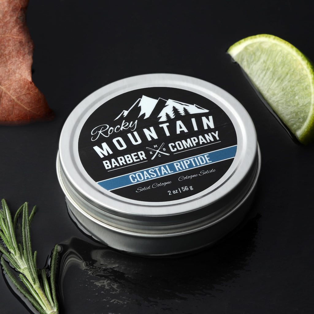 Rocky Mountain Barber Company Solid Cologne for Men – Coastal Riptide, 2 oz – Coconut Oil & Shea Butter