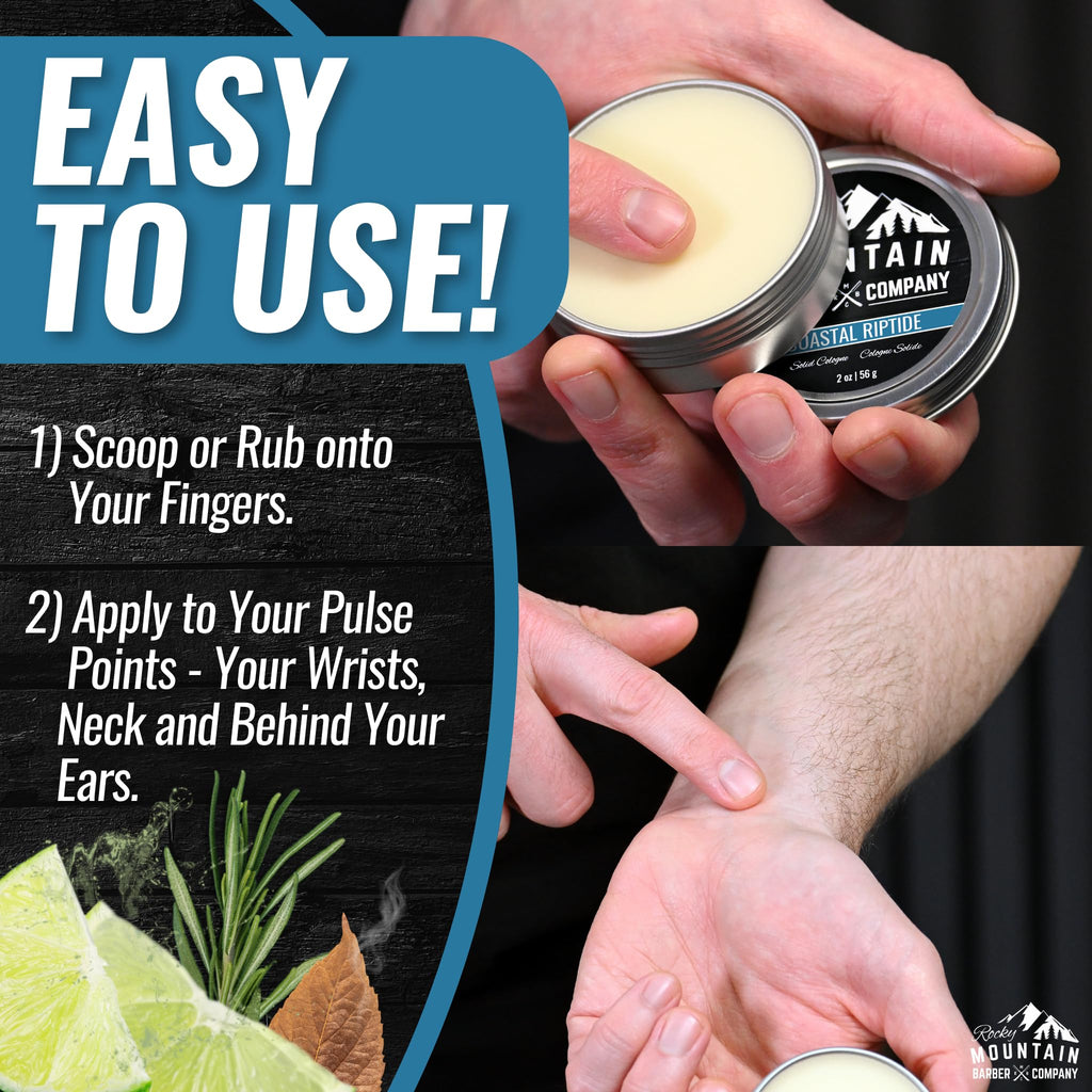 Rocky Mountain Barber Company Solid Cologne for Men – Coastal Riptide, 2 oz – Coconut Oil & Shea Butter