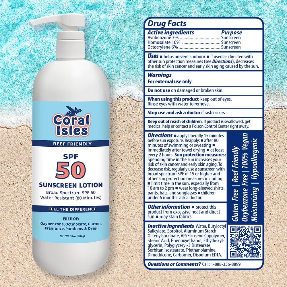 Coral Isles by Rocky Mountain Sunscreen | SPF 50 Lotion | Reef-Safe | Hawaii Compliant | 32 oz