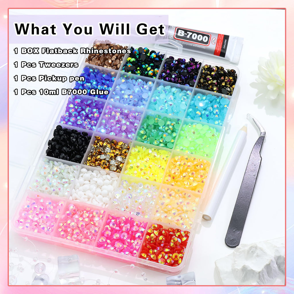 RODAKY Resin Jelly Rhinestones – 24-Color 5mm Nail Art Gems Kit