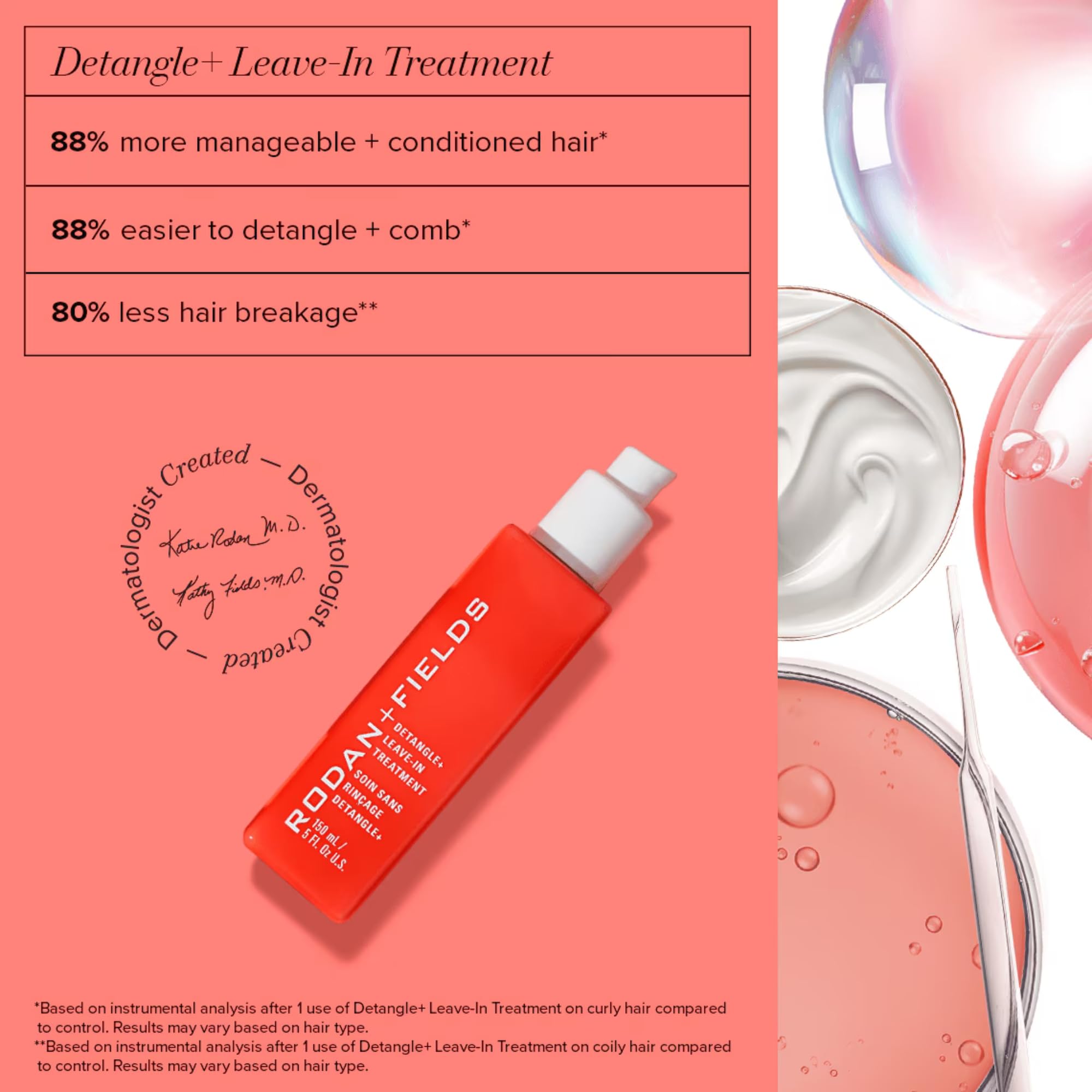 RODAN + FIELDS Detangle+ Leave-In Treatment — Coconut & Jojoba Oil Color-Safe Conditioner | Heat Protection | Ginger & Hyaluronic Acid | 150 mL