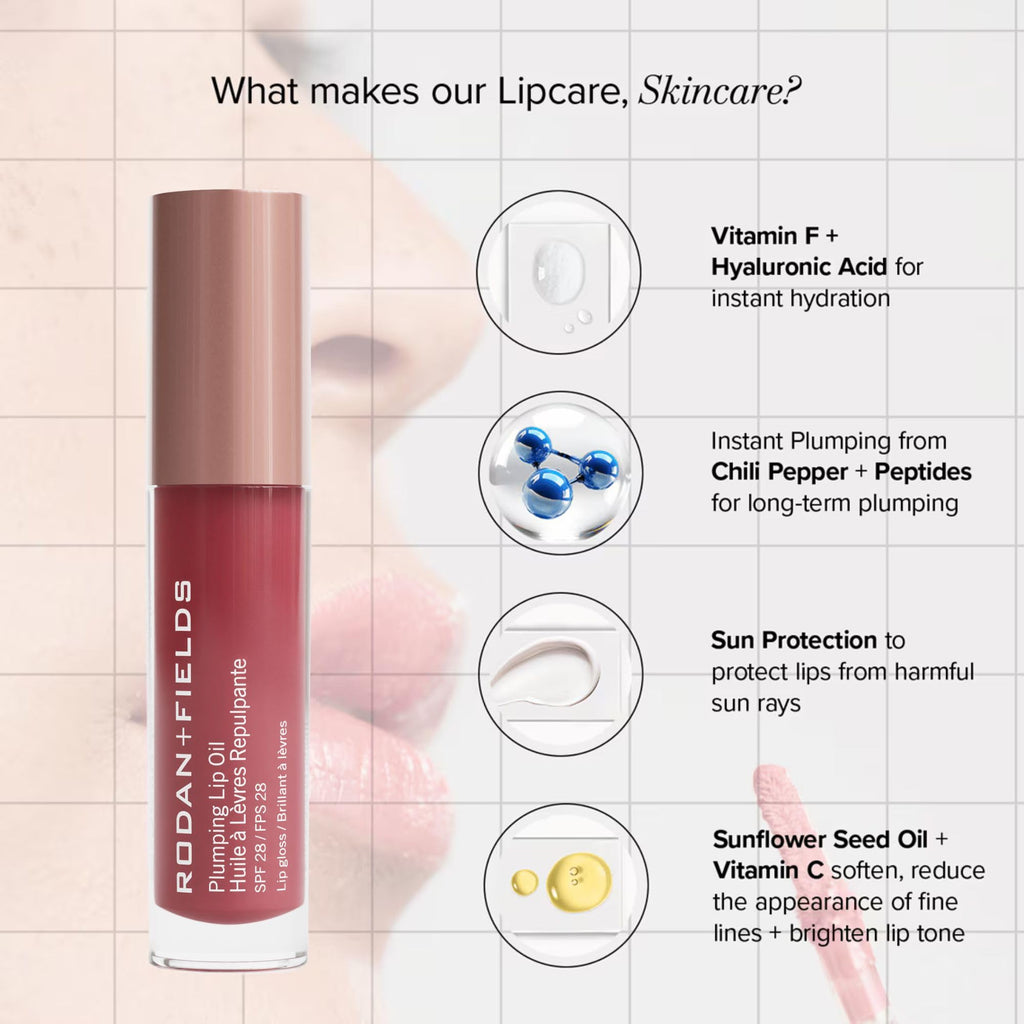 RODAN + FIELDS Plumping Lip Oil SPF 28 – Berry Tint, 5 mL | Hydration, Definition & Softness