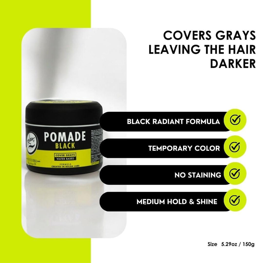 Rolda Black Pomade (5.29 oz) – Grey Coverage, Medium Hold & Shine, Water-Based