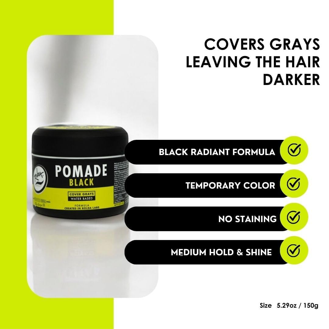Rolda Black Pomade (5.29 oz) – Grey Coverage, Medium Hold & Shine, Water-Based