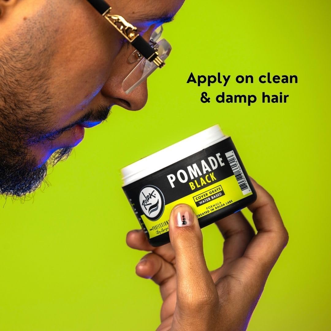 Rolda Black Pomade (5.29 oz) – Grey Coverage, Medium Hold & Shine, Water-Based