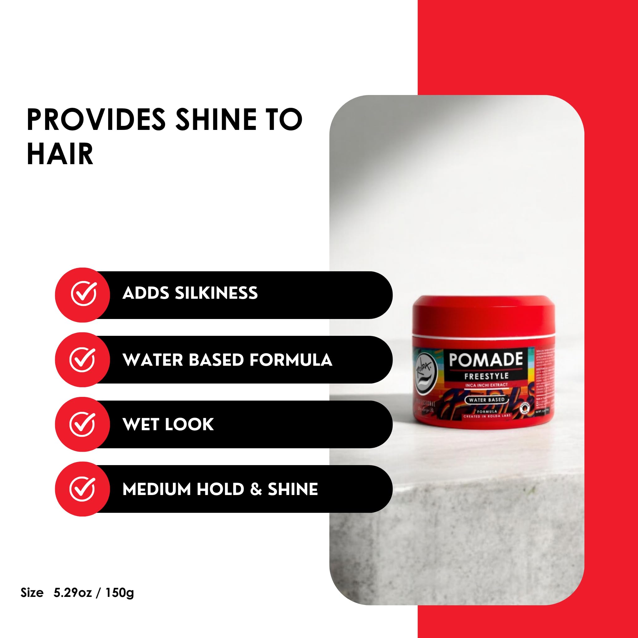 Rolda Freestyle Hair Pomade for Men – Water-Based, Medium Hold & Shine