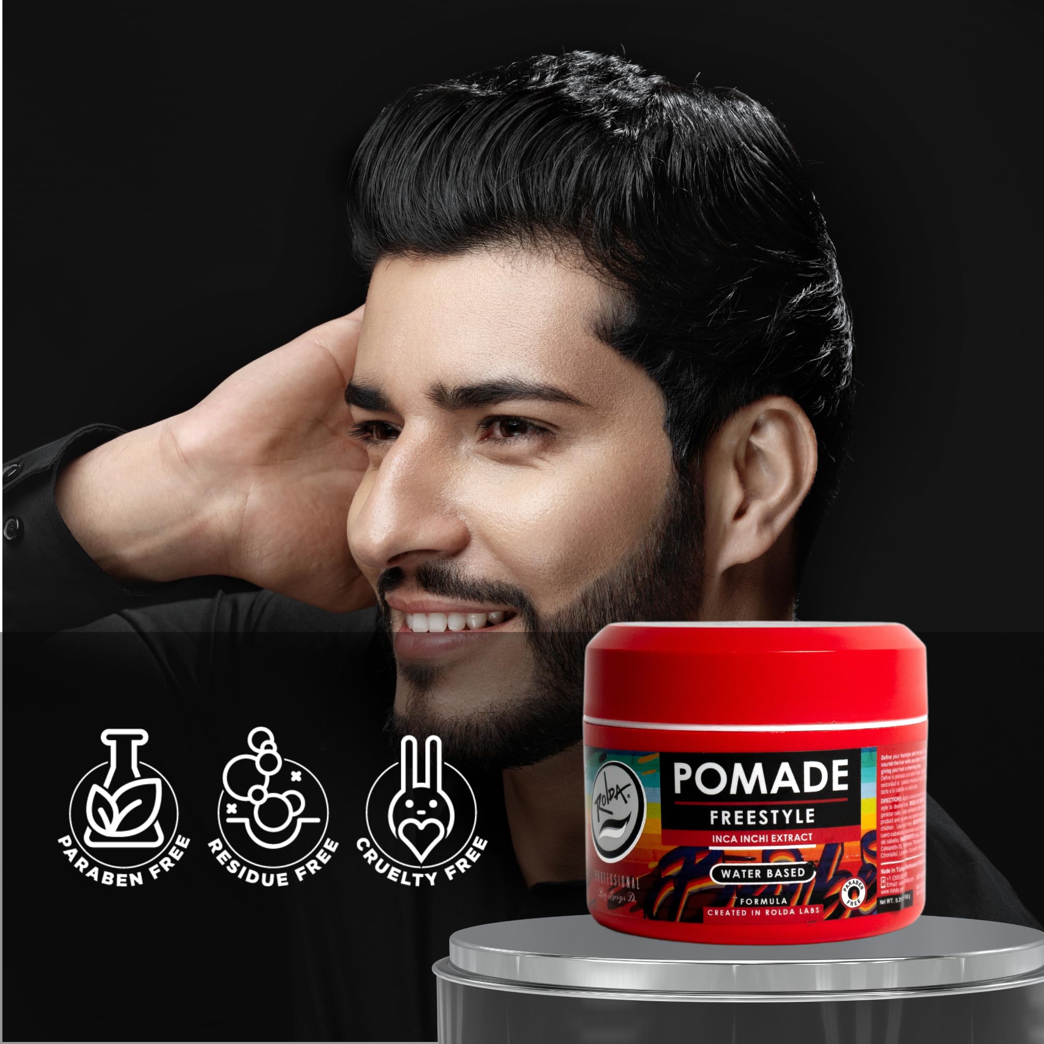 Rolda Freestyle Hair Pomade for Men – Water-Based, Medium Hold & Shine