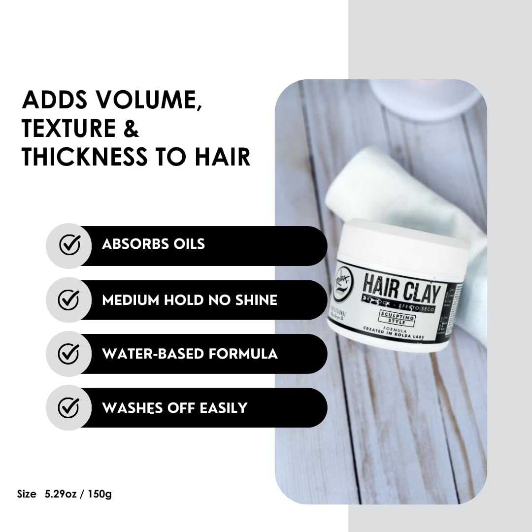 Rolda Hair Clay 5.29oz – Texture, Natural Matte Finish, Flexible Hold