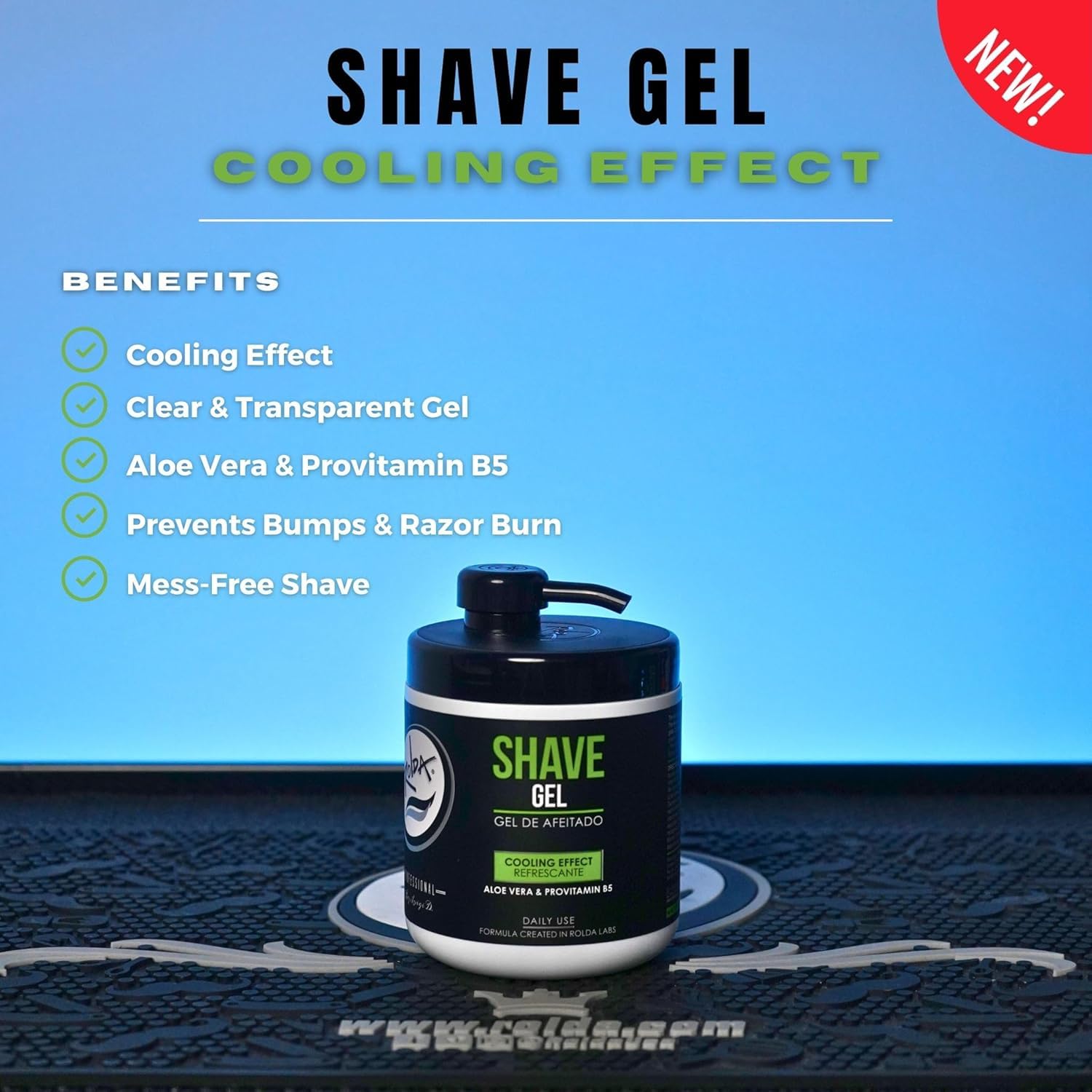 Rolda Refreshing Shave Gel for Sensitive Skin - Clear Non-Foaming Gel with Aloe Vera & Pro-Vitamin B5 (17.63oz / 500g)