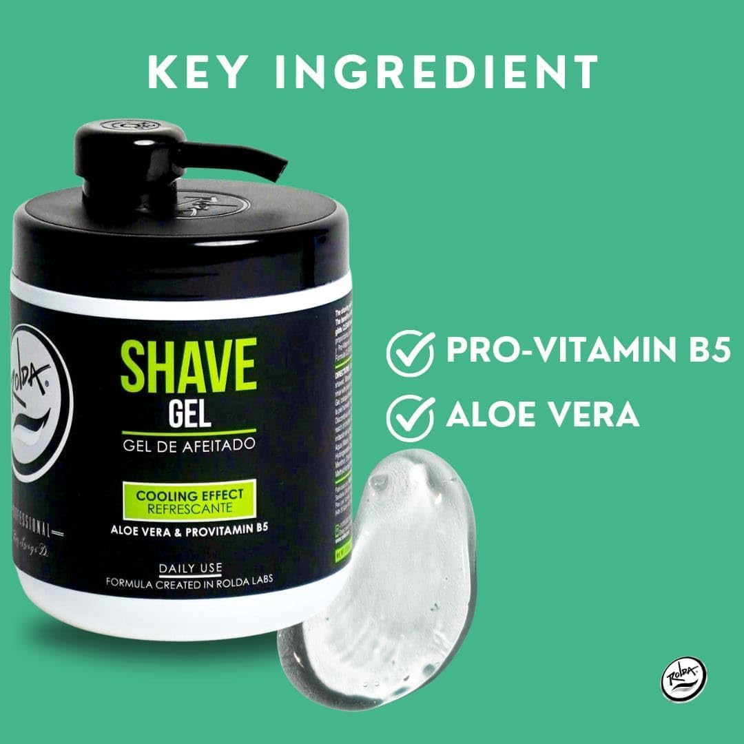 Rolda Refreshing Shave Gel for Sensitive Skin - Clear Non-Foaming Gel with Aloe Vera & Pro-Vitamin B5 (17.63oz / 500g)