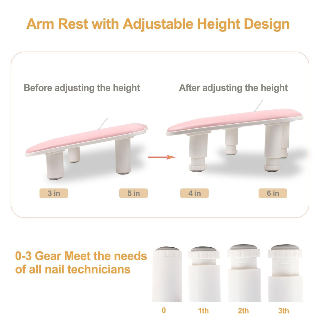 Rolomanve Arm Rest for Nails Tech with Built-in Phone Holder – Pink | U-Shaped, Adjustable Base