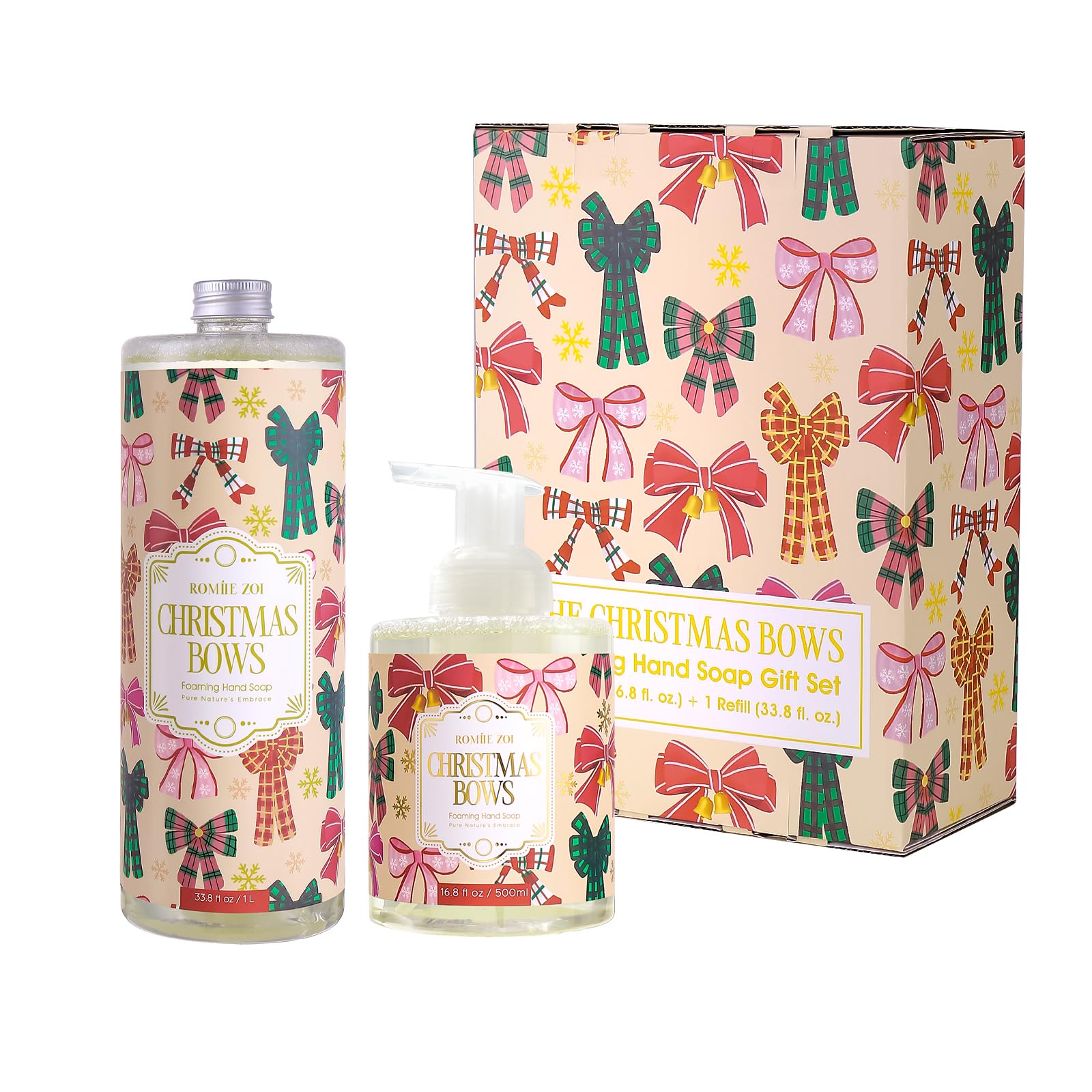 ROMIIE ZOI Christmas Foaming Hand Soap Set — Winter Pine, Gentle & Moisturizing, 1000ml + 500ml