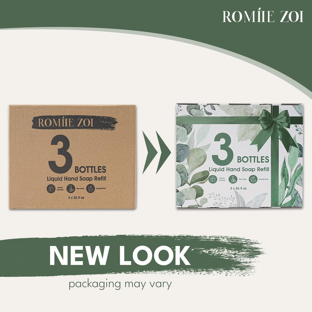 ROMIIE ZOI Eucalyptus & Mint Hand Soap Refill - Gentle, Moisturizing, Cruelty-Free 750 ml (3-Pack)