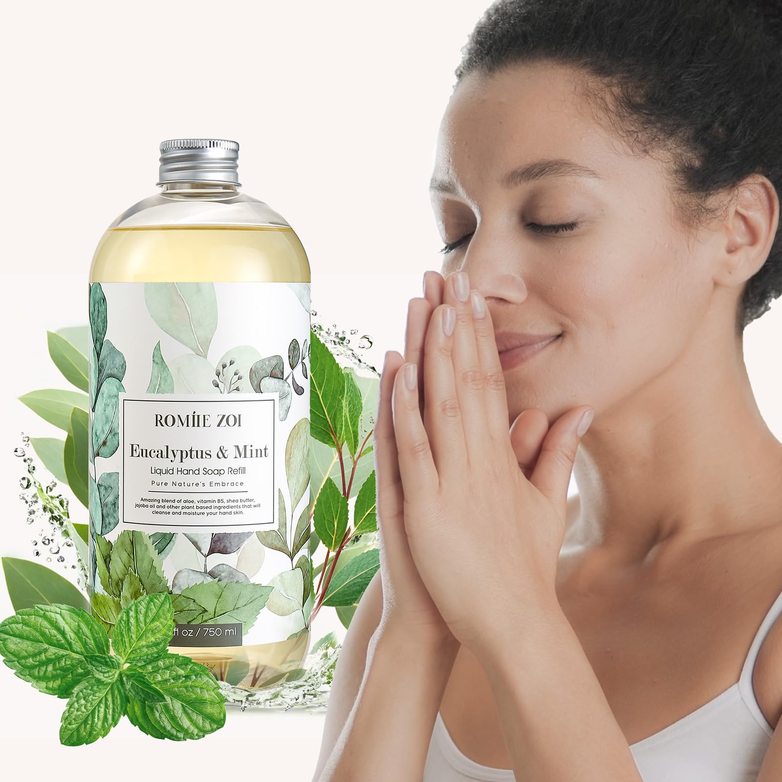 ROMIIE ZOI Eucalyptus & Mint Hand Soap Refill - Gentle, Moisturizing, Cruelty-Free 750 ml (3-Pack)