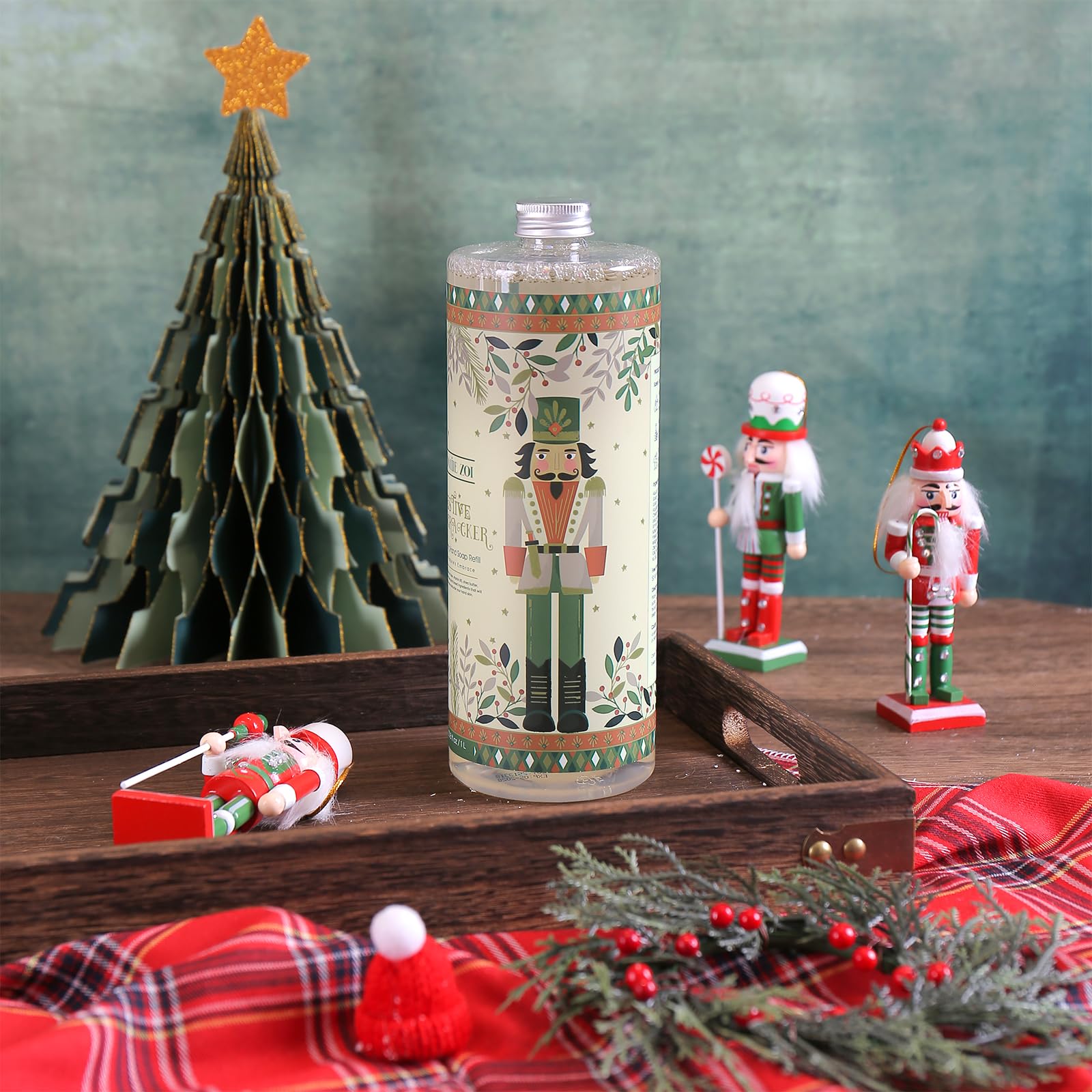 ROMIIE ZOI Christmas Foaming Hand Soap Refill Set – Nutcracker Edition, 1000 ml + 500 ml Dispenser