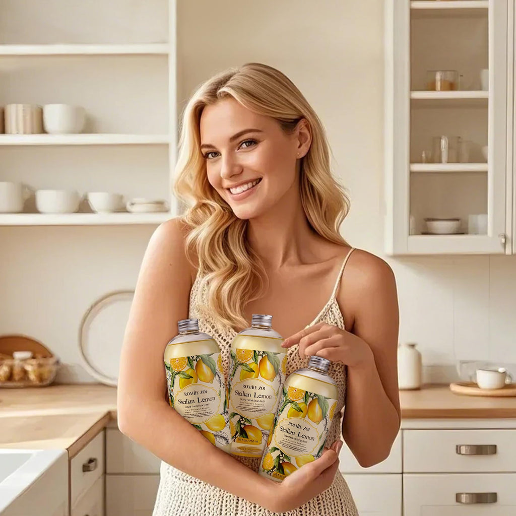 ROMIIE ZOI Lemon Scent Liquid Hand Soap Refills – Natural, Gentle & Moisturizing Formula – Family Size 3 Pack for Kitchen & Bathroom