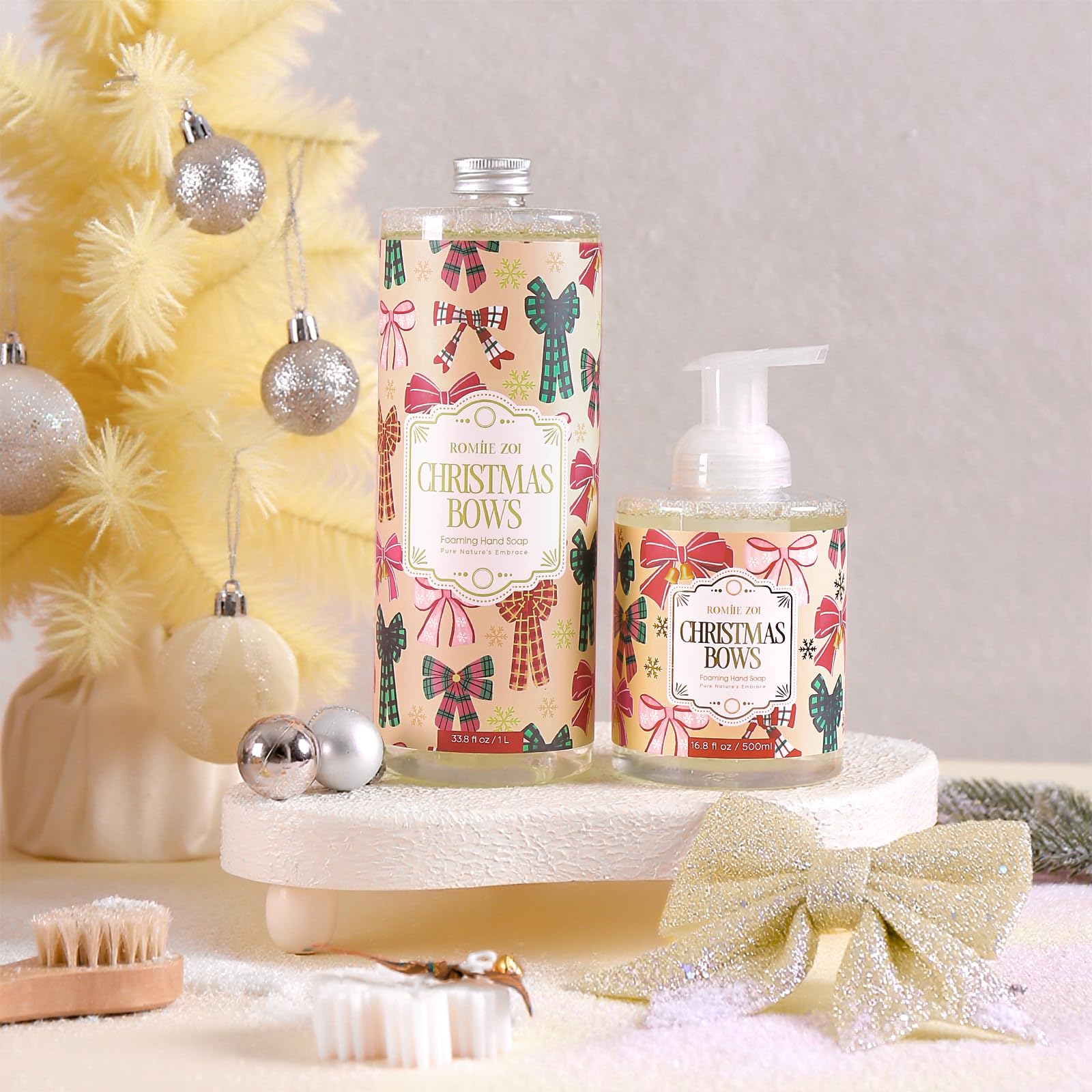 ROMIIE ZOI Christmas Foaming Hand Soap Set — Winter Pine, Gentle & Moisturizing, 1000ml + 500ml