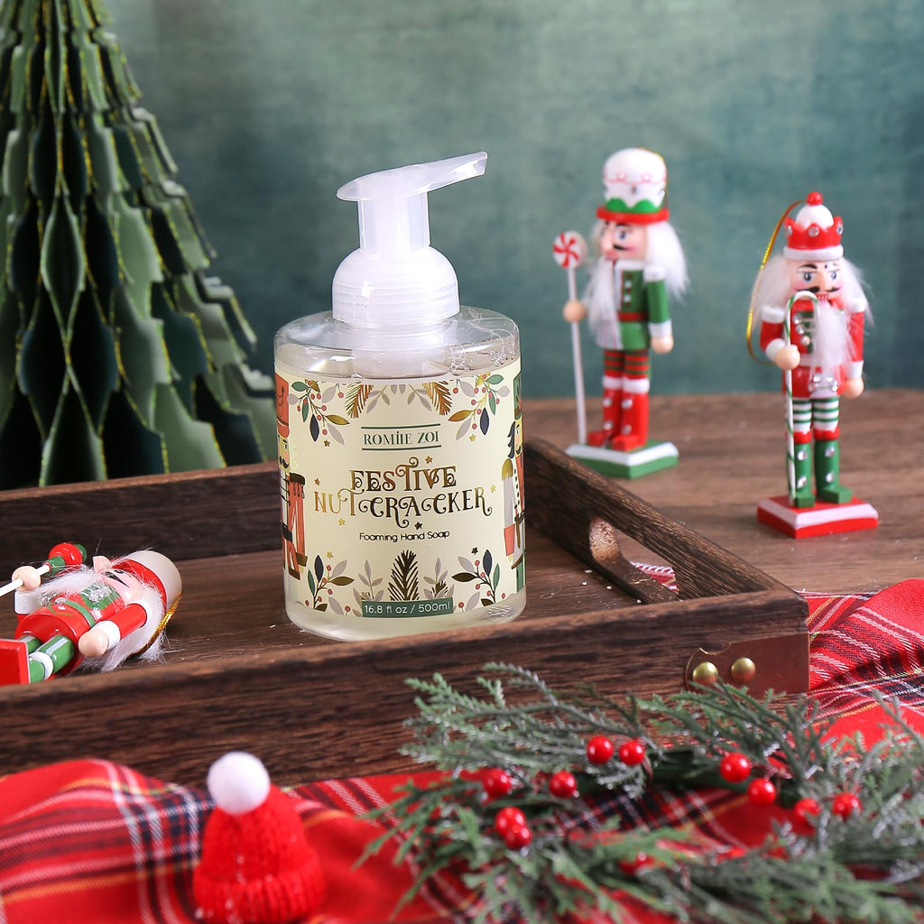 ROMIIE ZOI Christmas Foaming Hand Soap Refill Set – Nutcracker Edition, 1000 ml + 500 ml Dispenser