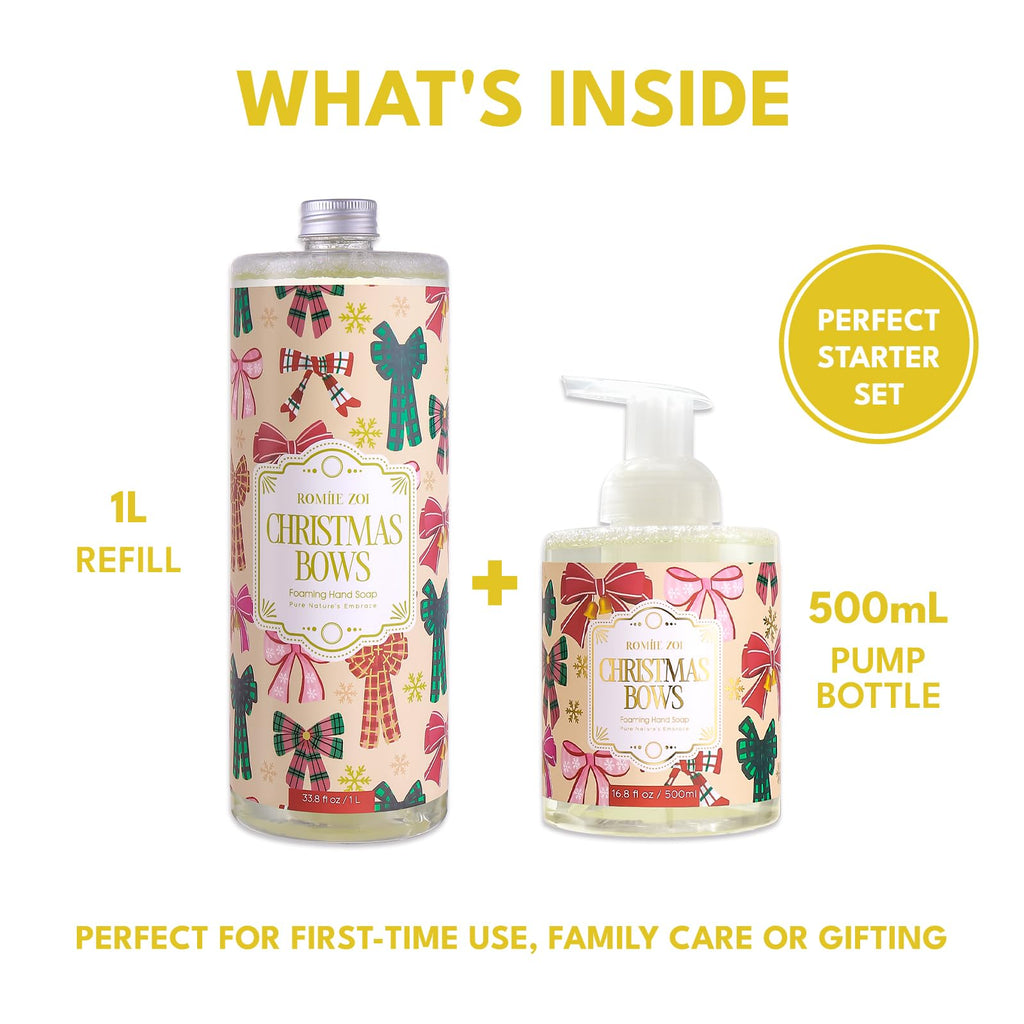 ROMIIE ZOI Christmas Foaming Hand Soap Set — Winter Pine, Gentle & Moisturizing, 1000ml + 500ml