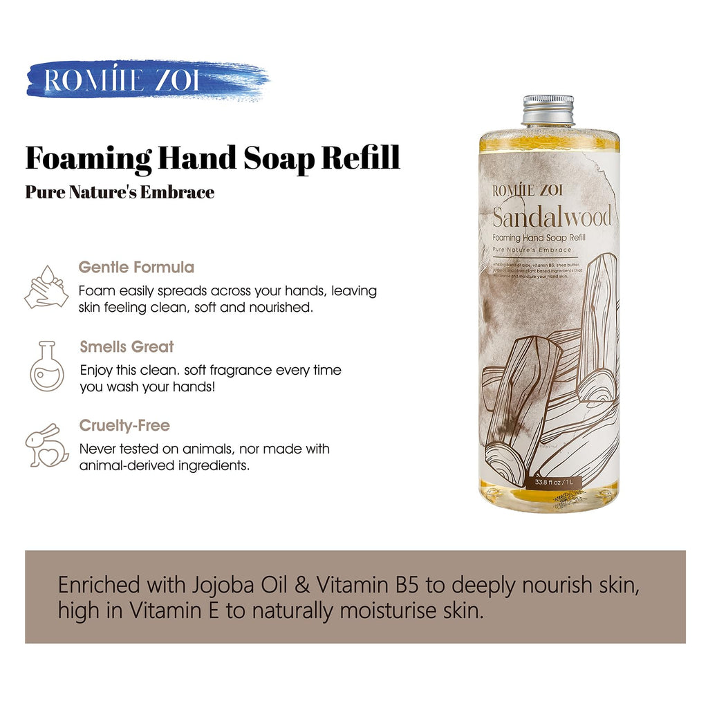 ROMIIE ZOI Foaming Hand Soap Refill Sandalwood — Gentle & Moisturizing, 1 L