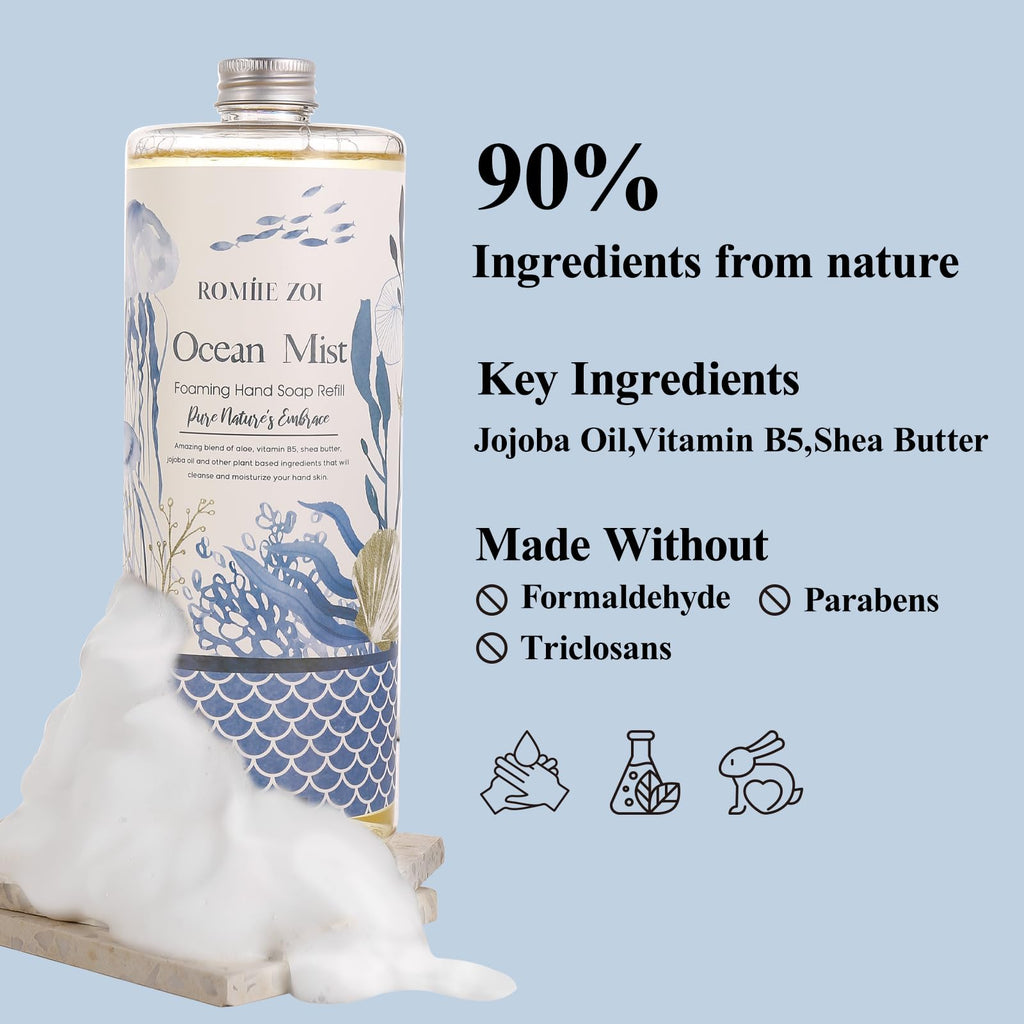 ROMIIE ZOI Ocean Mist Foaming Hand Soap Refills with Reusable Dispenser – 3 x 1L