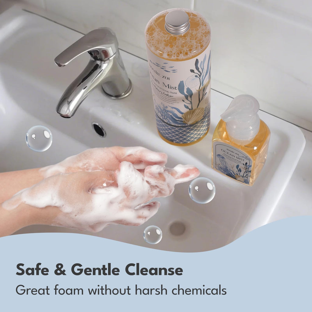 ROMIIE ZOI Ocean Mist Foaming Hand Soap Refills with Reusable Dispenser – 3 x 1L