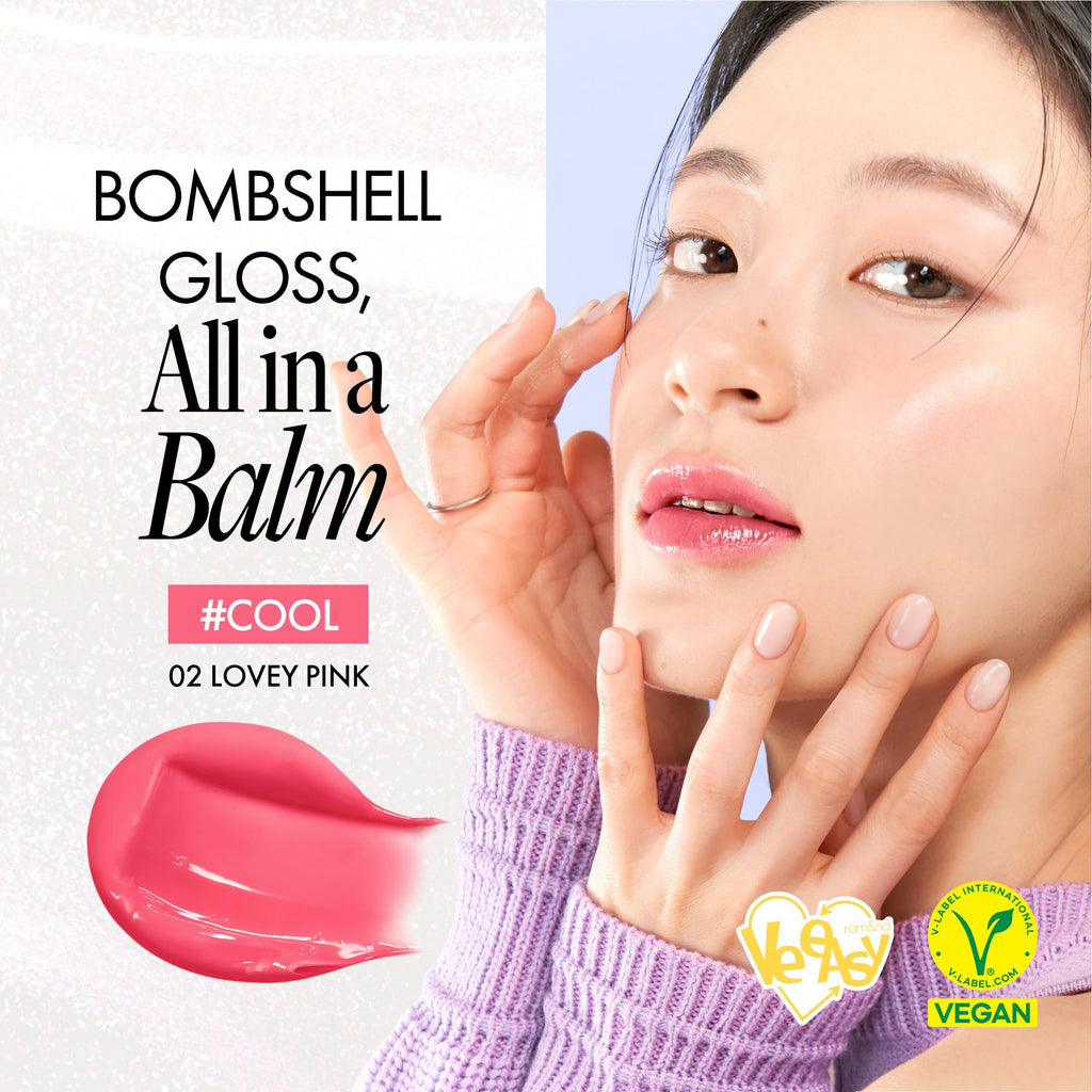 Rom&nd Glasting Melting Balm – High-Shine Hydrating Tinted Lip Balm in 02 Lovey Pink (0.12 oz) | Vegan Formula