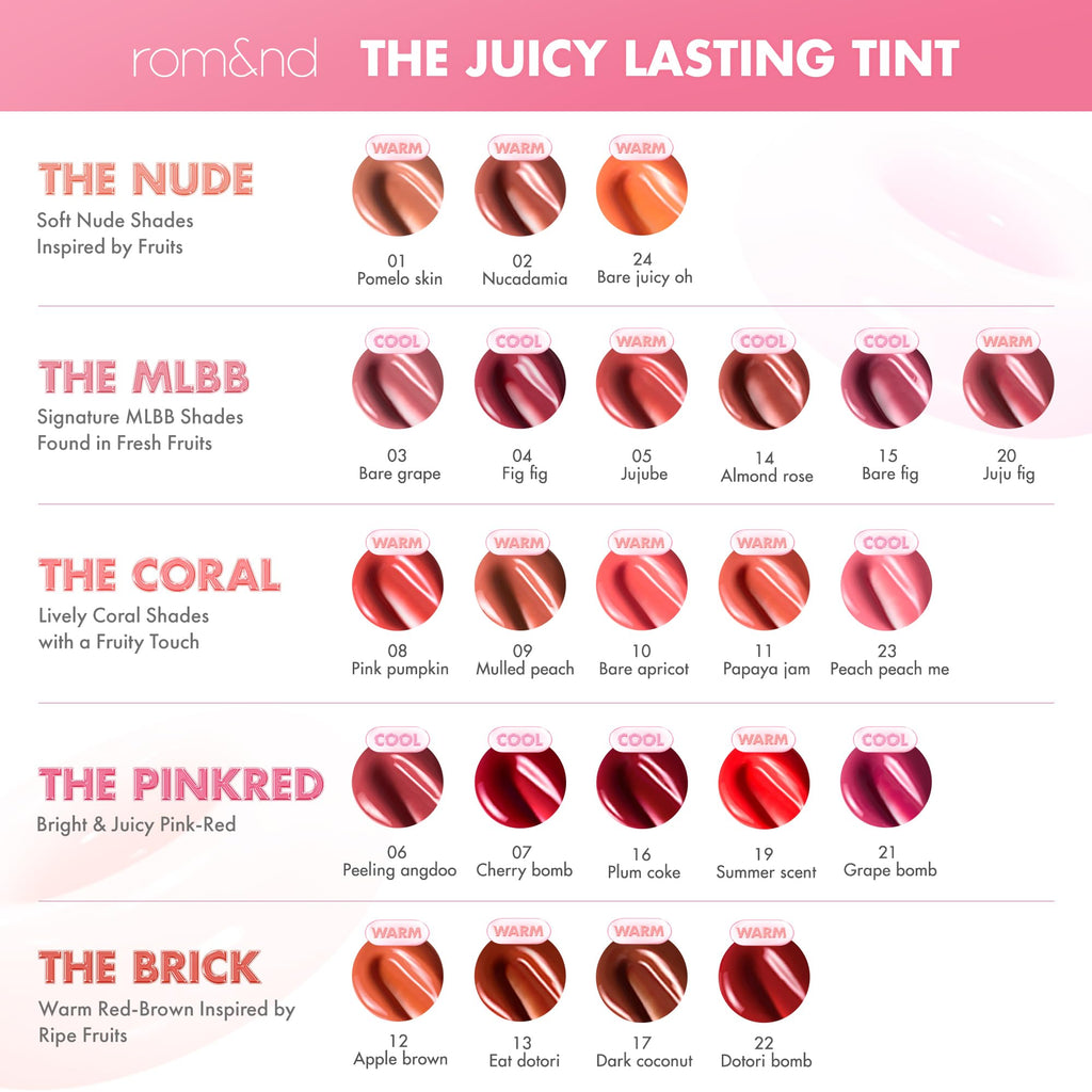 rom&nd THE JUICY LASTING TINT 20 JUJU FIG – Hydrating Lip Gloss Stain, Long-Wear Soft Rose