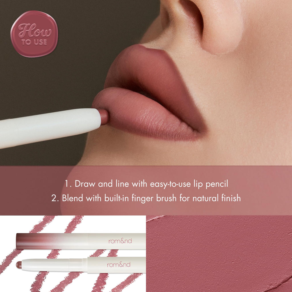 rom&nd Lip Mate Pencil 07 Fig Spread — Precision Lip Liner with Built-in Blending Brush