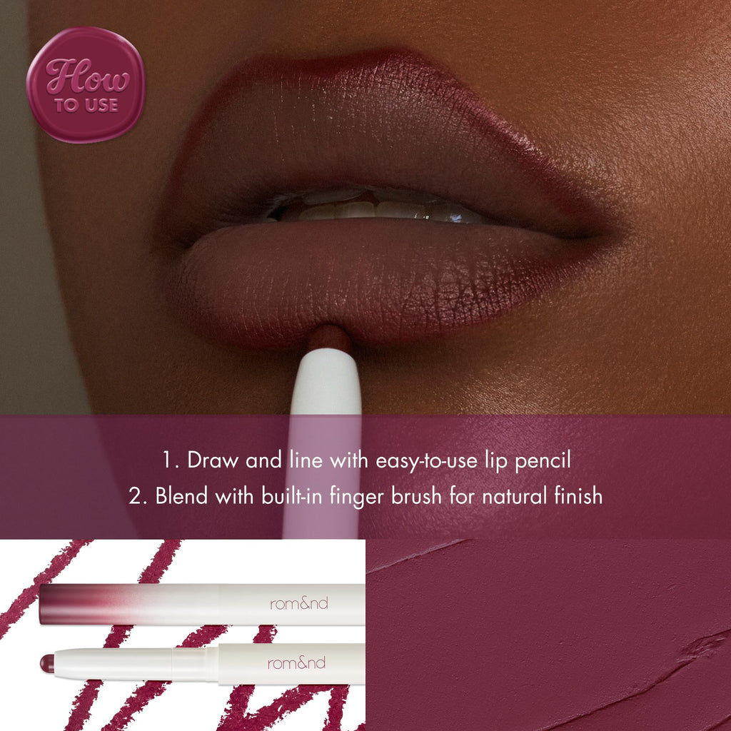rom&nd Lip Mate Pencil 09 Plum Burgundy – Precision Lip Liner for Natural Overlining & Semi-Matte Lips