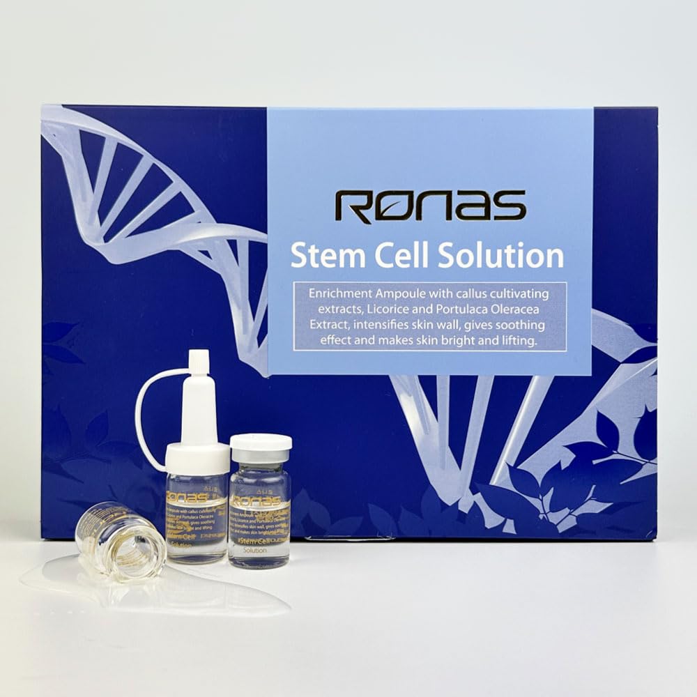 Ronas Stem Cell Solution Ampoules – Anti-Aging Serum with Plant Stem Cells & Hyaluronic Acid (0.16oz, 10 Vials)