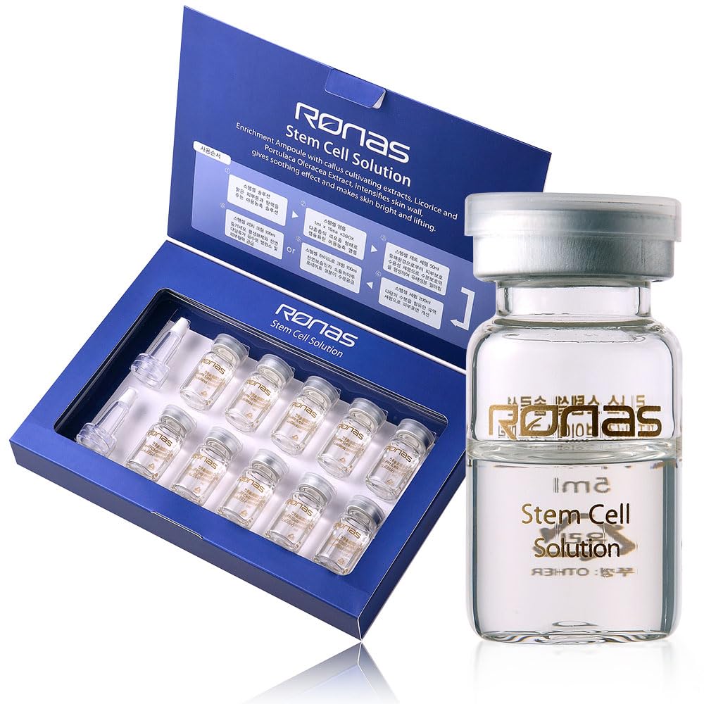 Ronas Stem Cell Solution Ampoules – Anti-Aging Serum with Plant Stem Cells & Hyaluronic Acid (0.16oz, 10 Vials)