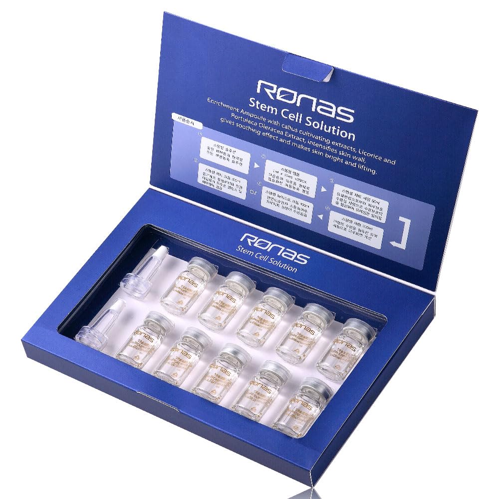 Ronas Stem Cell Solution Ampoules – Anti-Aging Serum with Plant Stem Cells & Hyaluronic Acid (0.16oz, 10 Vials)