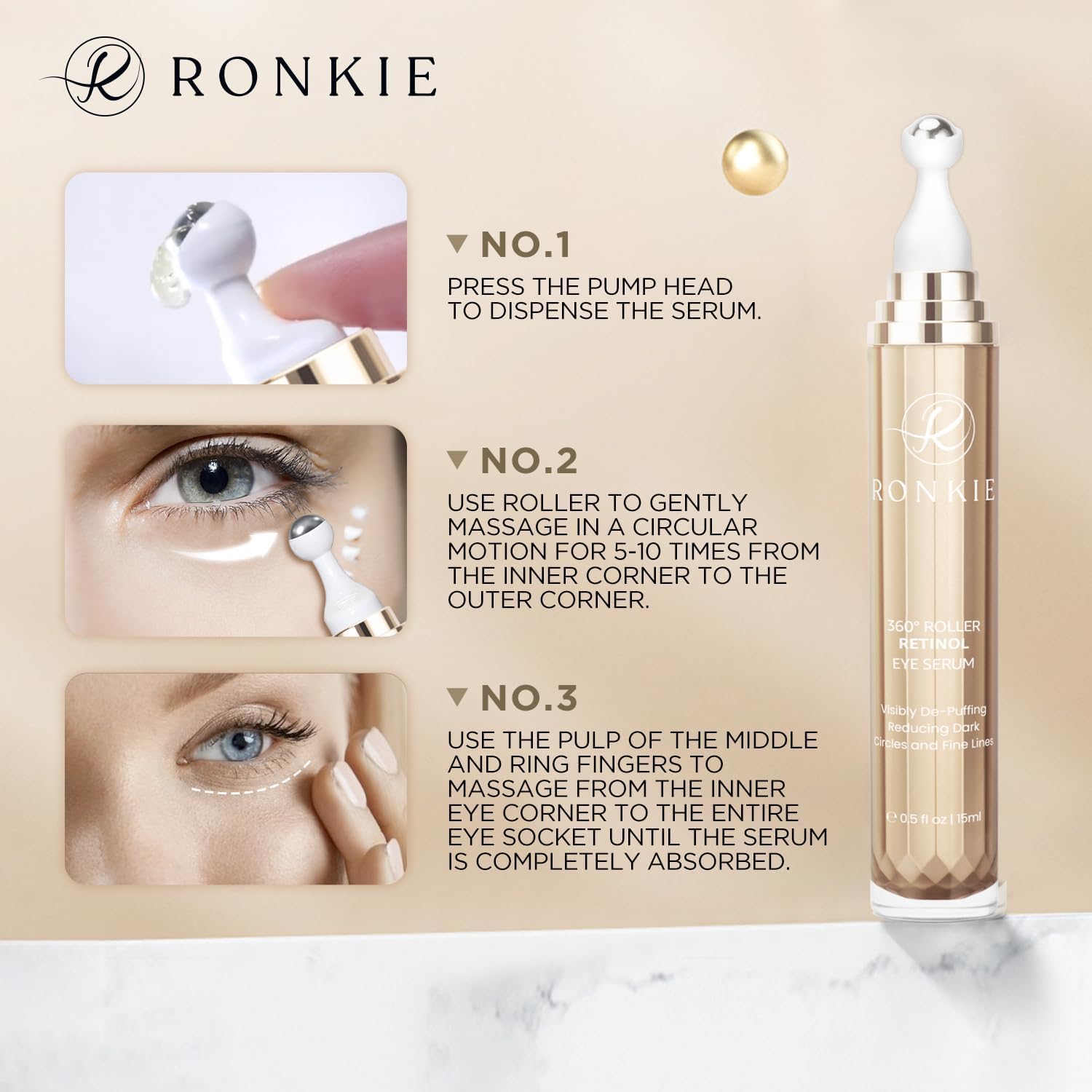 RONKIE Eye Cream for Dark Circles – Caffeine, Retinol & Hyaluronic Acid Stick