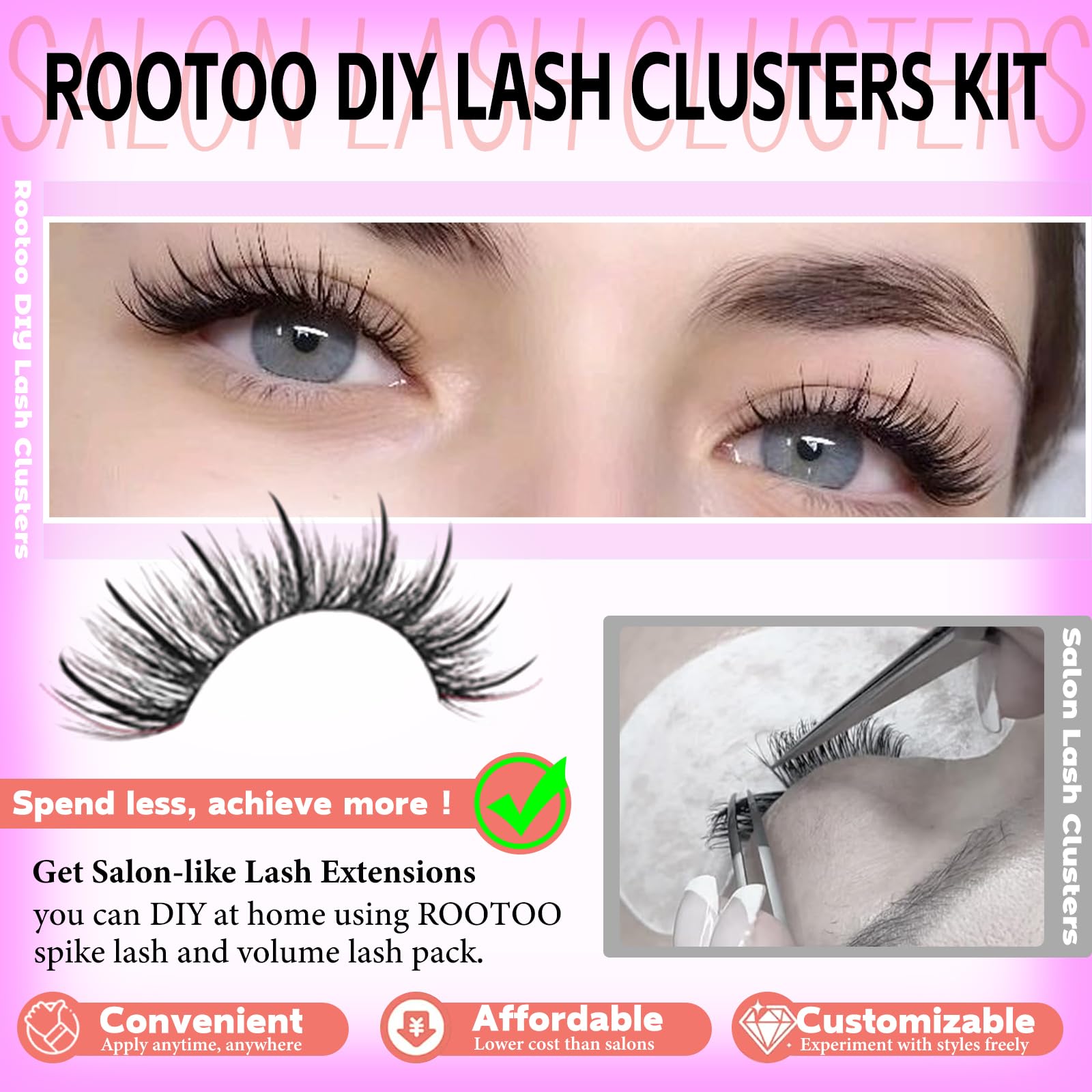 Rootoo Lash Clusters Kit with Spikes – 60D+60D Left/Right, 12-22mm