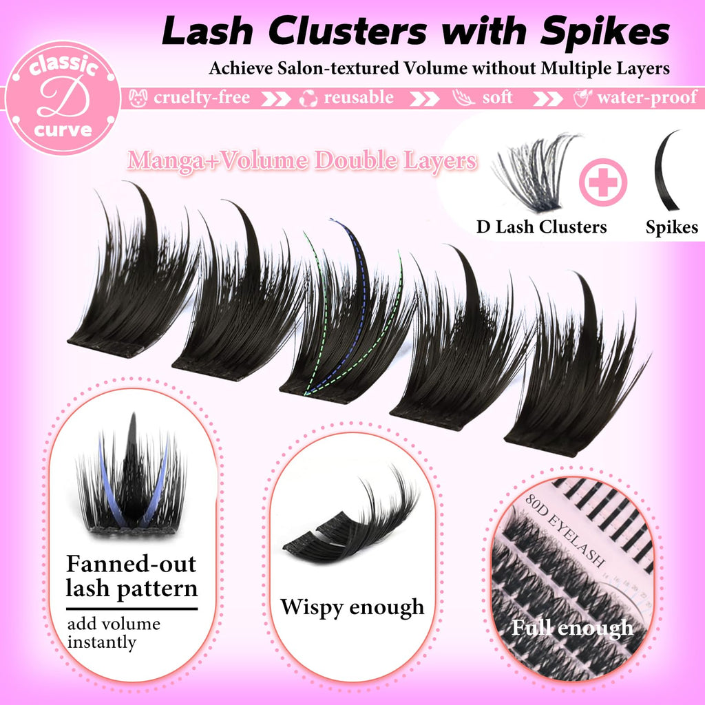 Rootoo Lash Clusters Kit with Spikes – 60D+60D Left/Right, 12-22mm