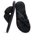 ROPULP Women’s Arch-Support House Slippers – Crossbands, Waffle Knit, Black, Size 10