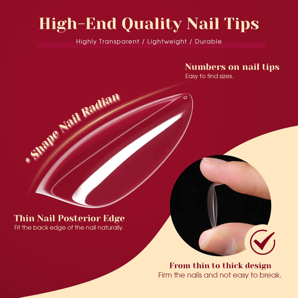 ROSALIND 264Pcs Clear Medium Almond Nail Tips | Full-Cover False Nails for DIY Extensions