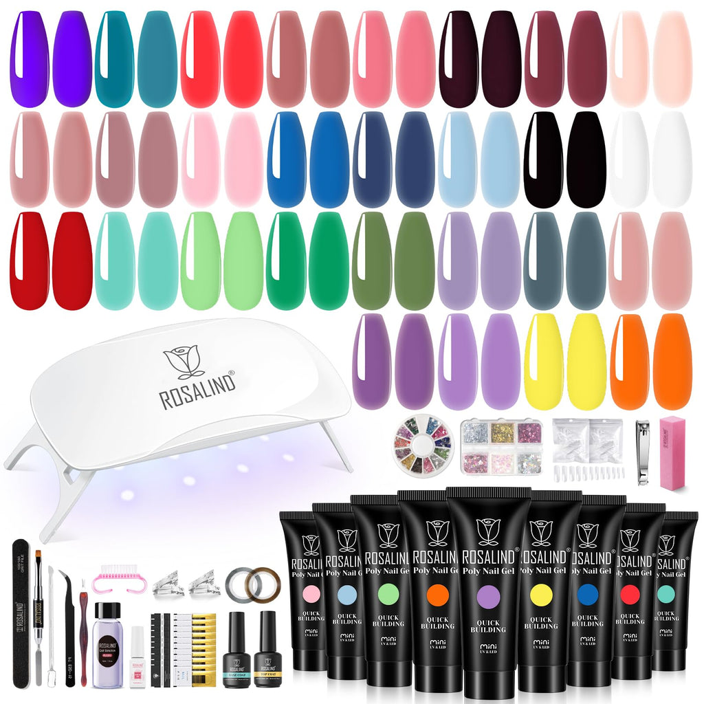 ROSALIND 28 Colors Neon Poly Nail Gel Kit with Mini Lamp – Beginner Starter Set